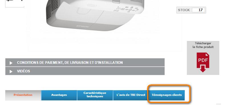 La liste des avis de la clientèle de TBI-Direct est accessible via ce bouton