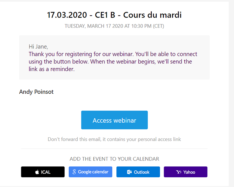 agenda des cours