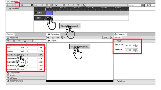 Gestion du temps de diffusion des images avec Timeline