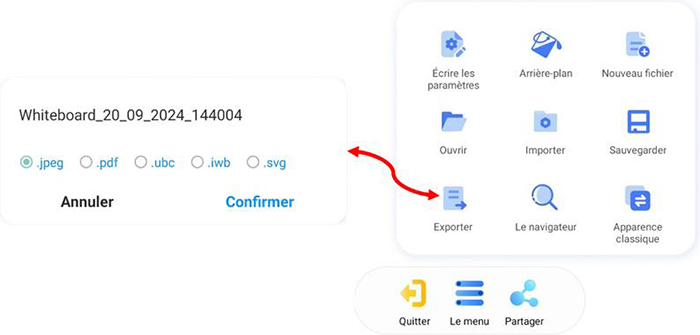 Fonctionnalité « Exporter » : flexibilité et accessibilité aux tableaux blancs