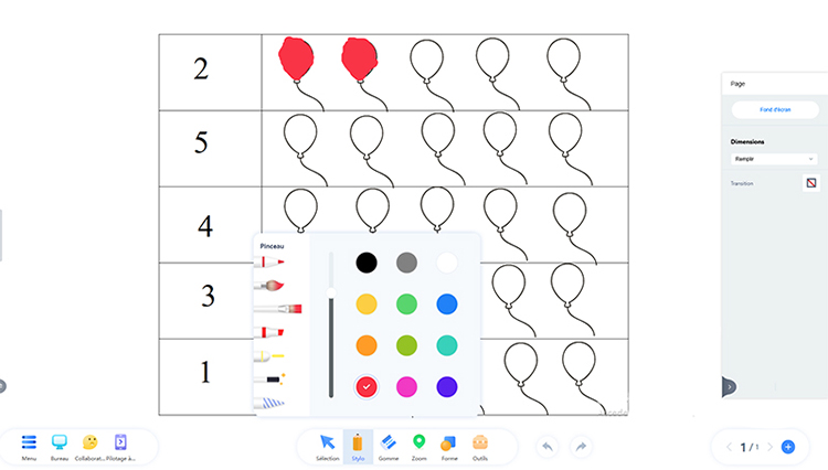 Colorier le nombre de ballons correspondant aux nombres affichés